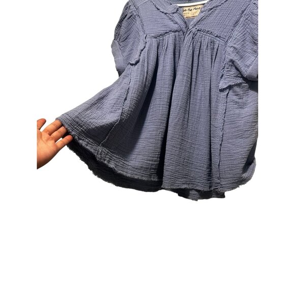 Free People Double Cloth Top Womens Small Blue Gauze Tunic Flowy Bohemian Beach - Picture 13 of 15
